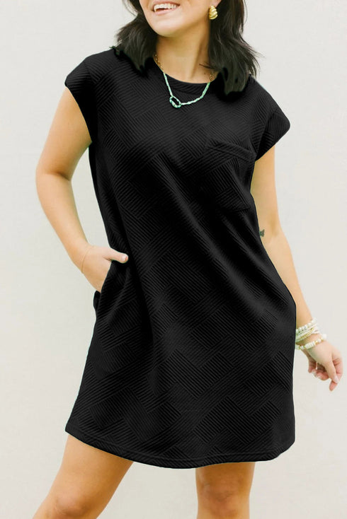 Textured Cap Sleeve T Shirt Dress